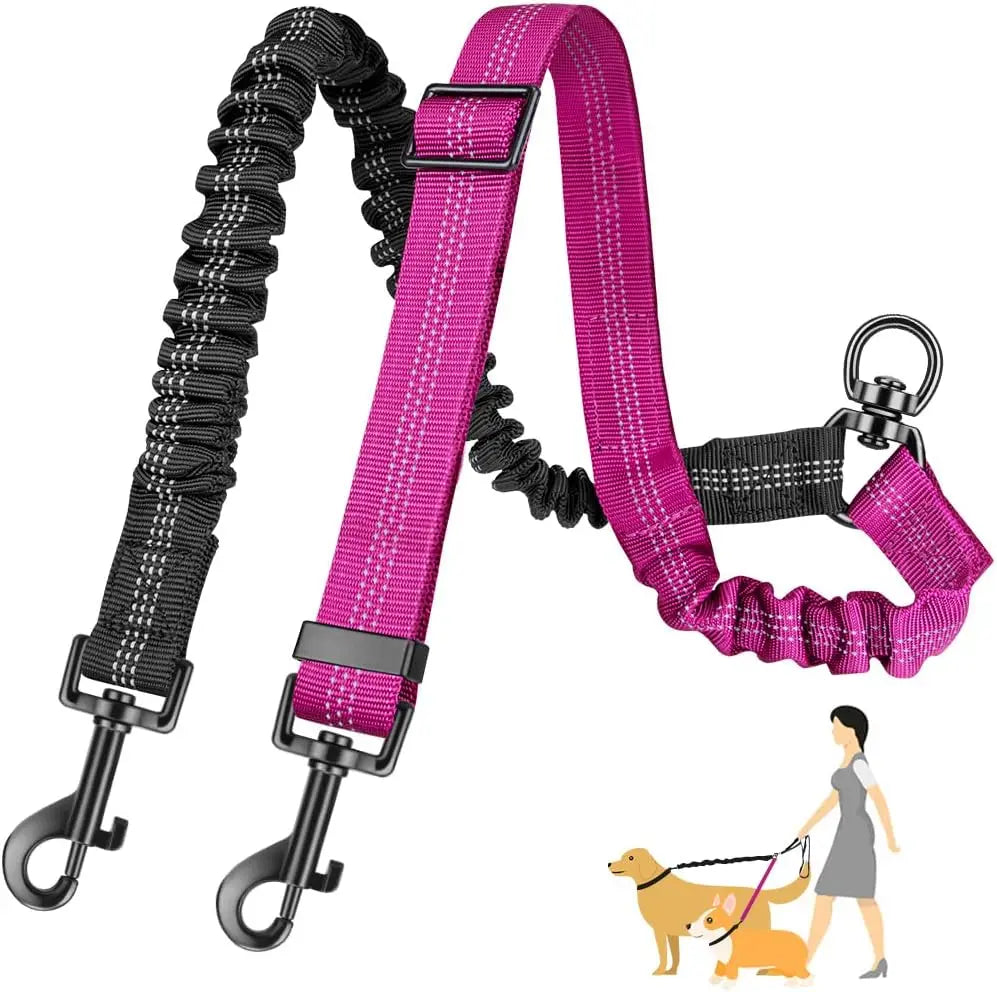 Dual Dog Leash Attachment 1.6ft Adjustable Bungee