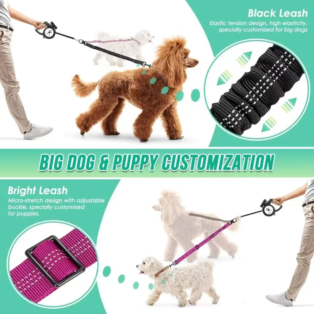 Dual Dog Leash Attachment 1.6ft Adjustable Bungee