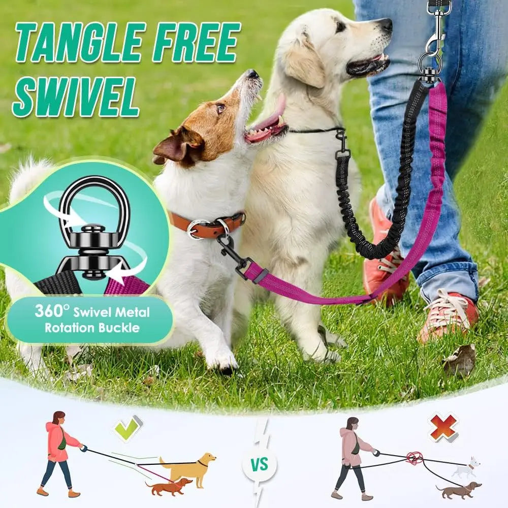 Dual Dog Leash Attachment 1.6ft Adjustable Bungee