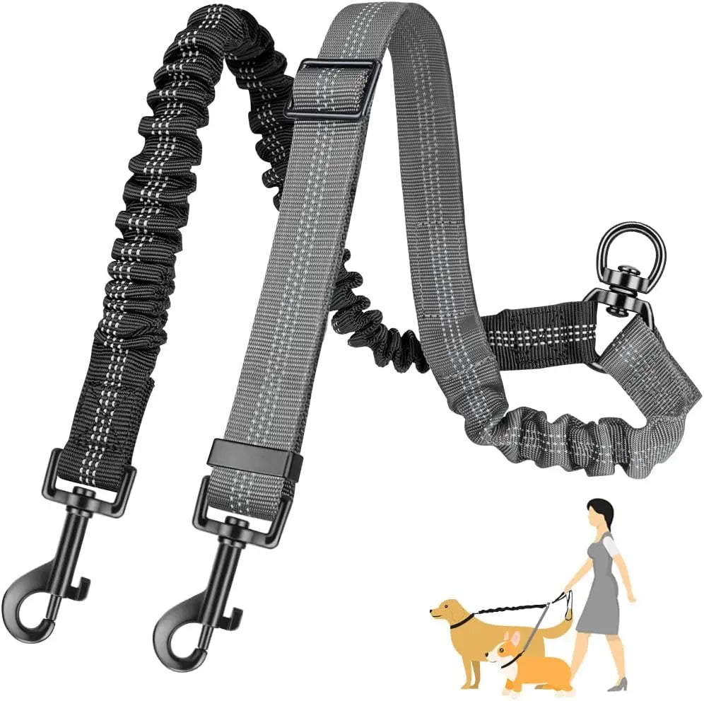 Dual Dog Leash Attachment 1.6ft Adjustable Bungee