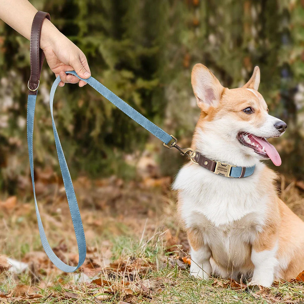 Personalized PU Leather Dog Collar and Leash