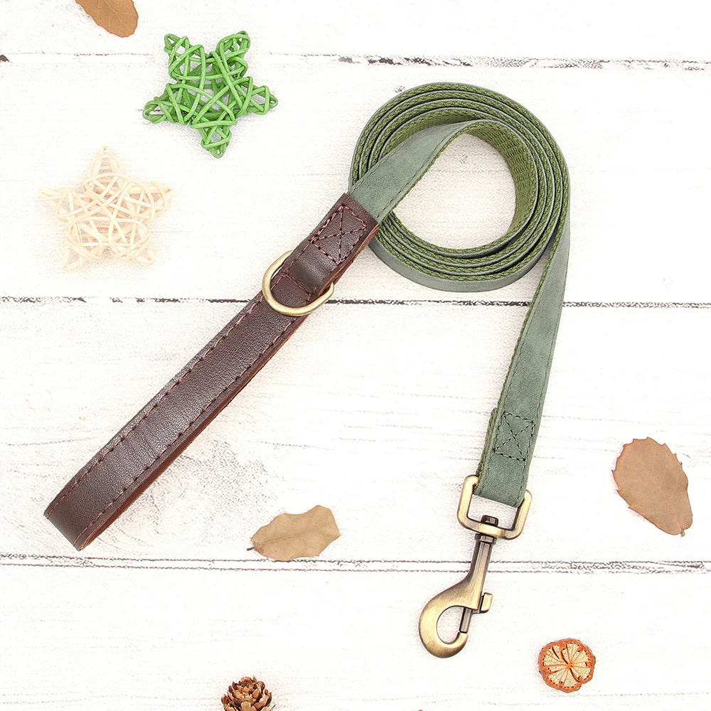 Personalized PU Leather Dog Collar and Leash