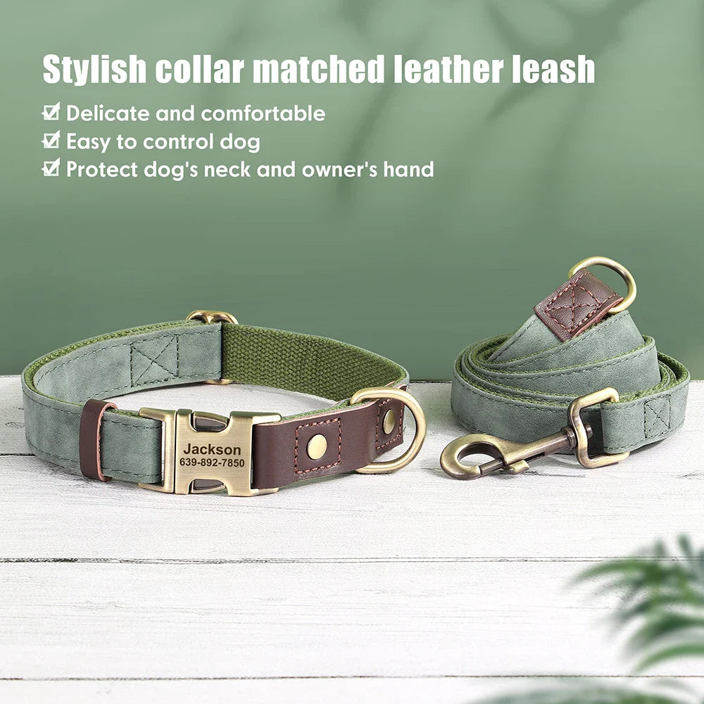 Personalized PU Leather Dog Collar and Leash