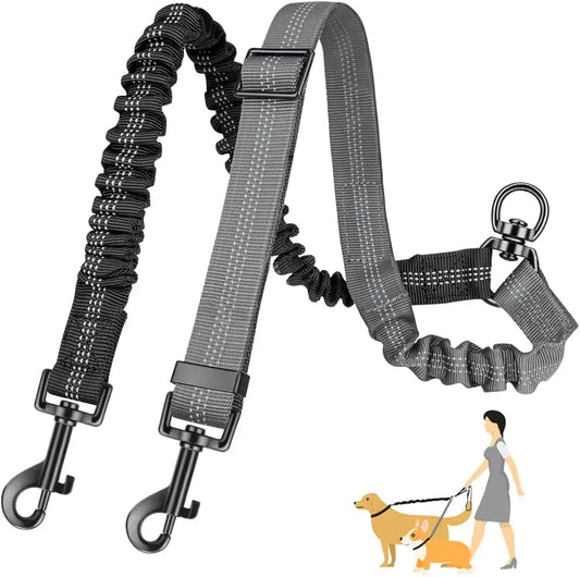 Dual Dog Leash Attachment 1.6ft Adjustable Bungee