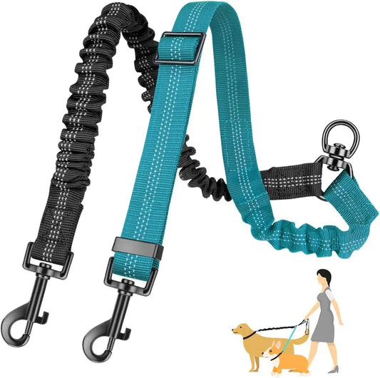 Dual Dog Leash Attachment 1.6ft Adjustable Bungee