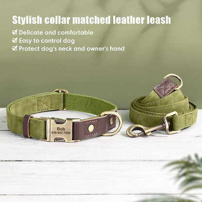 Personalized PU Leather Dog Collar and Leash